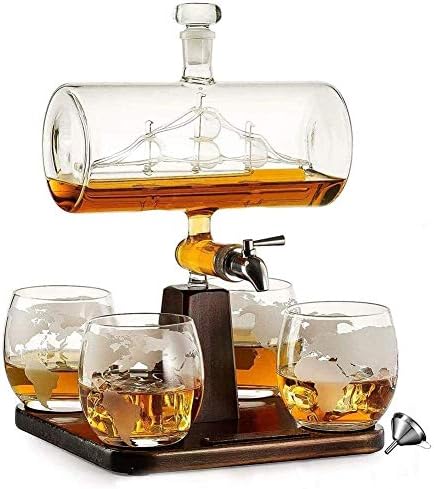 Decanter de uísque de vidro com copos- 1100 ml de barrel whisky jarrofe decantador álcool