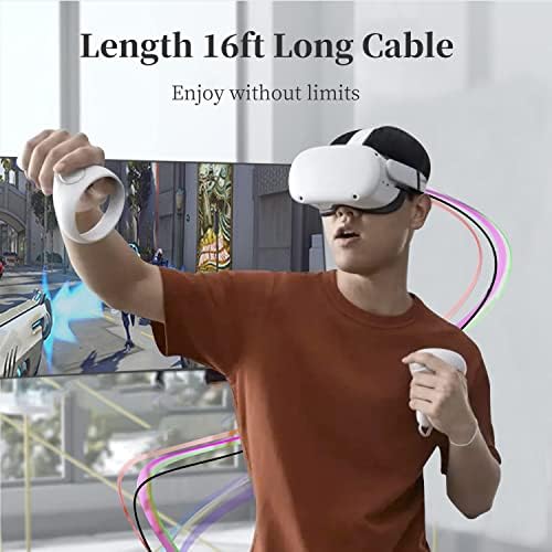 Virtual Reality Headset Link Cable para Oculus Quest 2 e Quest, 5 Gbps de transmissão de dados em alta velocidade e carregamento rápido-16ft