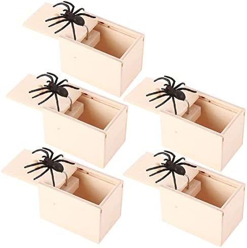 5 peças Caixa de brincadeira de aranha, brincadeiras de caixa de madeira artesanal, caixa de palco de palco de aranha artificial, caixa surpresa, peças de brincadeira truques de truques de descompressão para adultos crianças