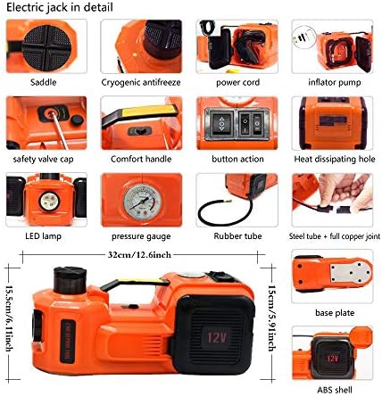 GTEST Electric Hydraulic Car Jack 5.0t DC 12V 155-450mm, bomba de impacto do piso Bomba de inflador de pneu e lanterna de lanterna de