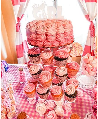 Posto de exibição de cupcakes de acrílico, 4 camadas quadradas Torre de cupcakes Display Stand Stand Sobersert Tree Tower para festa de aniversário de casamento