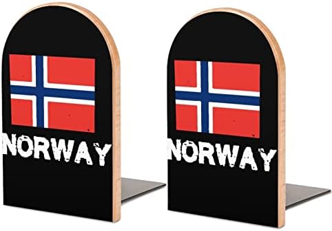 Noruega National Pride Norwegian Flag Livro Impresso End Wood Books 1 Par para prateleiras de livro pesado 5 x 3 polegadas