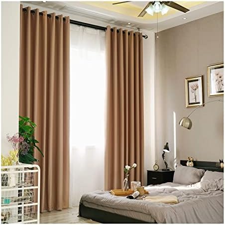 Cortina decorativa daesar para sala de estar 2 painéis, ilhós de cortina Poliéster Brown Color Solid Blackout Cortina