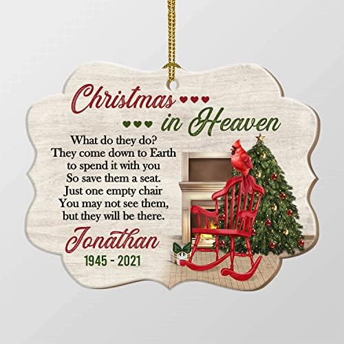 URVOG Christmas personalizadas no céu Cadeira vazia Cardinal Red Cardinal Ornamento - Memorial Ornamento de Natal, ornamento de madeira, pacote 1