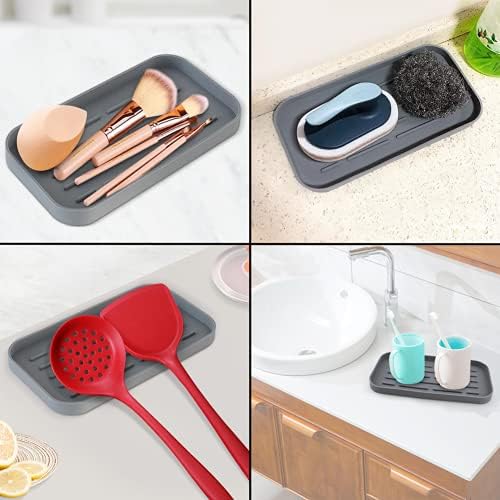 Conjunto de armazenamento de cozinha com divisores de gaveta profunda de 8pcs e portador de esponja de silicone cinza 1pc.