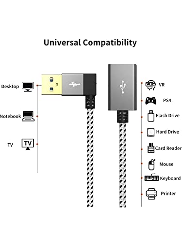 Cablecreation curto USB 3.0 Cabo de extensão 1 pés, ângulo esquerdo USB 3.0 Male para fêmea Cordão de extensor, 90 graus