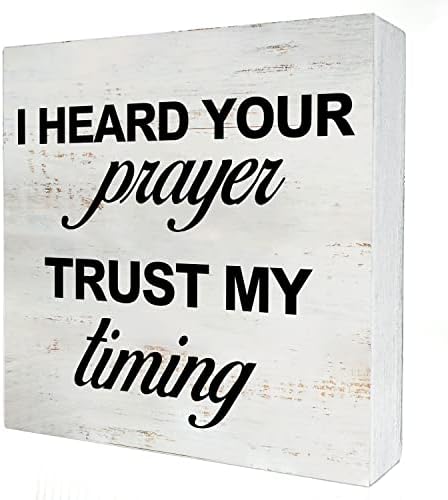 Ouvi sua oração confiar na minha placa de caixa de madeira com a decoração de mesa de 5 x 5 polegadas Caixa motivacional sinal