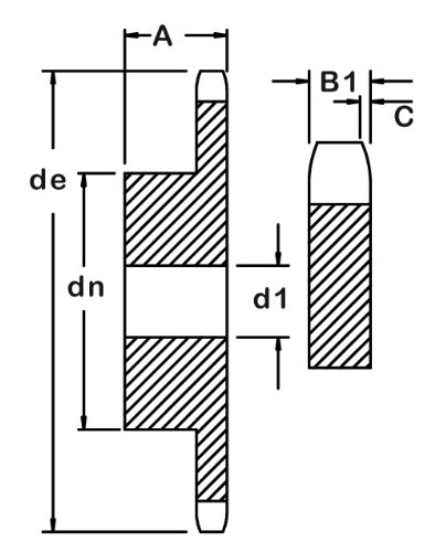 Ametric® 82B12 METRIC 82B12 ISO 16B-1 SPELO DE AÇO CUMEIRO CURSO 12 PARA AMETRIC® No. 82 Corrente de fita única com pitch de 25,4 mm, largura do rolo de 17,02 mm, diâmetro do rolo de 15,88 mm, furo piloto de 16 mm +/- 1mm, 1mm, 1 mm,