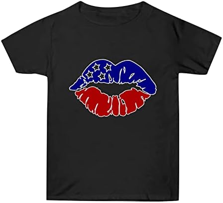 Tampos de pescoço simulados para mulheres Independence Day Camisa feminina TR Graphic T para Women Top Crewneck Sleeve Lip