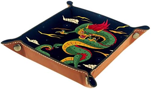 Bandejas de mesa do escritório de Muooum, dragão chinês azul marinho, bandeja de manobrista de couro caixas de sorda de sorda
