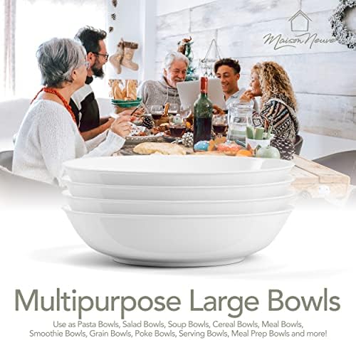 Maison Neuve Premium Porcelana Branca Bowls [Conjunto de 4]- 40 onças de utensílios de jantar tigelas de cozinha para sopas, macarrão, massas, saladas, sobremesas- lasador de louça durável 9 ”