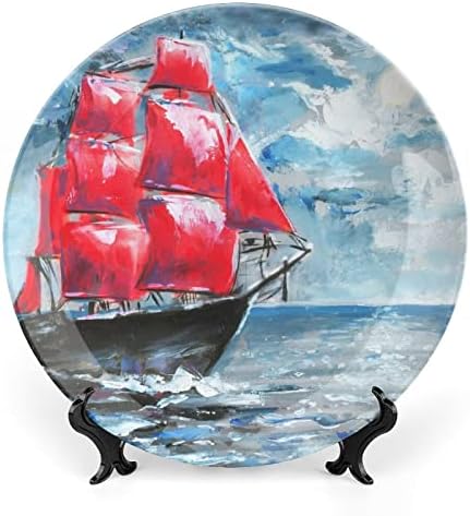 Navio em placas decorativas de cerâmica de pintura a óleo oceânica com ornamentos pendurados de ossos de china pendurada placas de sobremesa