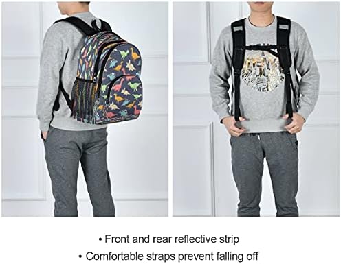 Backpack Colorful Dinosaur School Bookbag Sagra com bolso de garrafa de água Um tamanho