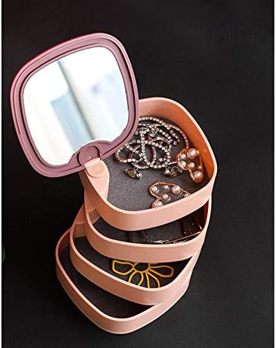 Caixa de jóias de 4 camadas de Vikenner com espelho, organizador de jóias rotativas de 360 ​​graus com tampa, estojo de armazenamento cilíndrico de jóias portáteis para colares de brincos Bracelets, relógios