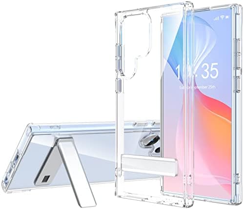 Design de Aococen para Galaxy S23 Ultra Caso Clear, Clear Ultra HD Clear Slim Hard S23 Ultra Caso Metal Kickstand