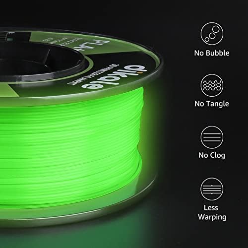 DIKALE PLA+ FILamento de impressora 3D Verde luminoso, 1,75 mm sem emaranhado, peso líquido de 2,2 libras (1kg), PLA Pro Plus, verde com brilho no efeito escuro