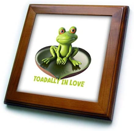 3drose toadly in Love Frog fofo sentado em lírios em forma de coração - ladrilhos emoldurados