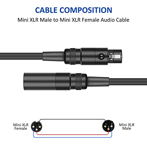 Dremake mini-xlr masculino para mini-XLR Cabo de adaptador de áudio feminino, 5 pés/1,5m mini xlr para mini xlr conversor de conversor,