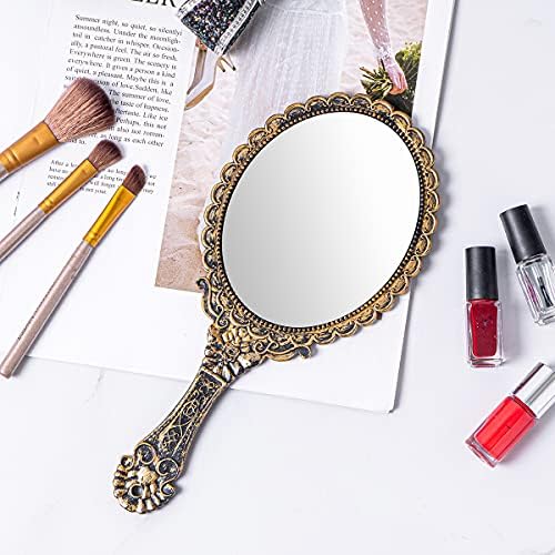 2pcs Espelho de mão vintage, espelhos decorativos para maquiagem de maquiagem de rosto espelhado de viagem à mão