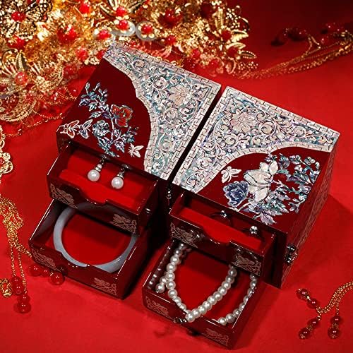Caixa de jóias feitas à mão chinesa Caixa de anel de presente de madeira da porta lateral da porta lateral da porta de jóias do colar da porta lateral do ornamento da caixa de armazenamento vermelho da China
