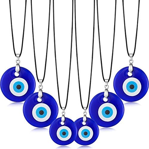 Yaomiao 6 peças Colar de pingente de olho maligno colar de olho azul turco Colar de couro de olho de vidro para mulheres colar para mulheres homens