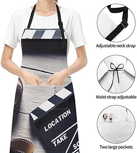Clapper de filmes e filme Reel Cinema Garden Avental Clapper e Film Reel Cinema Tie ajustável com bolsos para adultos