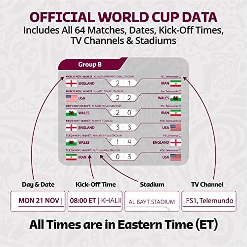 Gráfico de parede da Copa do Mundo 2022 Qatar - Doubres, Lado, Escreva On, Pôster de Cronograma de Torneios - Planejador Inclui todos os 64 partidas, estádios, canais de TV, datas e horários de início - 37,5 x 26,5 polegadas