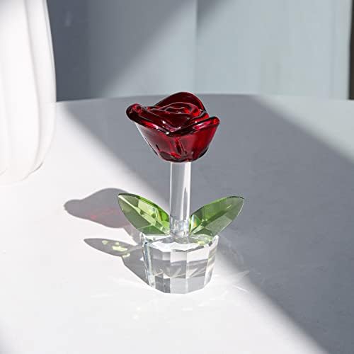 Longwin Mini Crystal Rose Flower Figuras Decoração de vidro Decoração de casa Ornamentos de estatueta colecionável Presente romântico