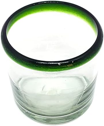 Mexhandcraft esmeralda aro verde 8 oz copos de rocha Dof, vidro reciclado, sem chumbo, livre de toxinas