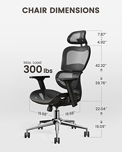 Cadeiras de escritório Ergear, cadeira de escritório ergonômico, cadeira de mesa de malha com suporte lombar adaptável, cadeira de computador de alta traseira com altura ajustável e apoio de cabeça, cadeira de malha giratória para o escritório em casa