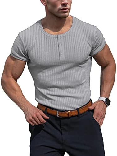 Ambiloof Muscle Muscle Henley Camisas Slim Cot de algodão curto/comprido de manga longa Casual casual elegante camiseta