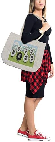 Bolsa de compras de desenho animado de Ambesonne, composição de animais de fazenda ovelhas de cor escura cercadas por padrão
