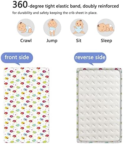 Folhas de mini berço com temas de berçário, lençóis mini -berços portáteis Criança de colchão macio de colchão - lençol de colchão de berço ou lençol de cama, 24 “x38“, branco e multicolor