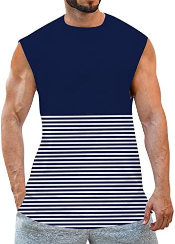 BMISEGM Ginásse camisetas de ginástica masculino Men Primavera e verão de lazer esportes Fitness Stitching Stripe Color Print sem mangas T