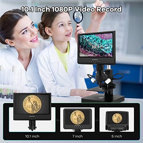 Microscópio digital Andonstar AD249-P 10,1 polegadas, microscópio de moeda para moedas de erro, moedas inteiras, 1000x 3 lente 1080p FHD Record de vídeo, kit de microscópio biológico para adultos e crianças, slides pré-presos
