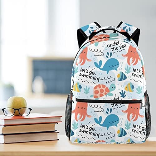 Mochila de estudante durável para meninos adolescentes, colorido doodle polvo golfinho de peixe bolsa de ombro para homens