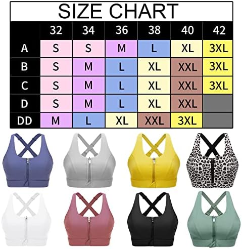 Cordaw Zip Front Sports Bra Ajuste Ajuste Alto Suporte Suporte Médio Zipper Front Gancho Em execução Bra