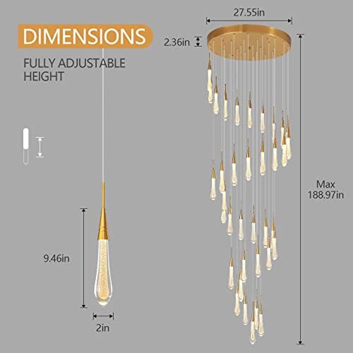 Lmqnine 36 Light Modern Crystal Chanderlier Dimmable Led Gold Teto Light Crystal Bubble Lights Lobby Lobby 180W Candeliers