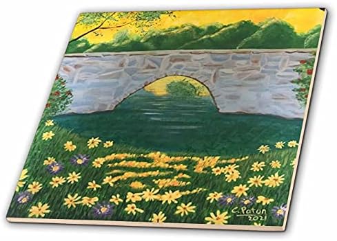 Pintura 3drose da ponte de pedra por Flor Field Lake e Sky Yellow - telhas