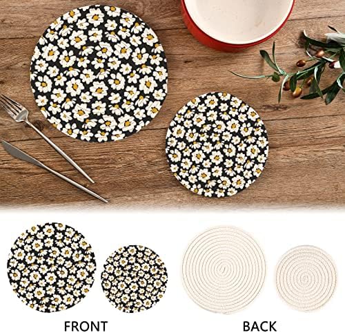 Daisy Flowers Trivets para pratos quentes Pote de maconha Conjunto de 2 peças almofadas quentes para algodão de cozinha trivetas redondas para vasos quentes e frigideiras