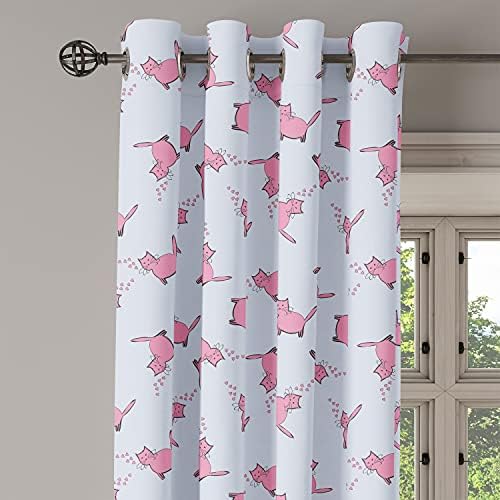 Cortomet Crommet Crommet Cutromet, gatos rosa românticos em estilo de desenho animado com bigodes de gatinhos de corações, cortinas decorativas de painel único para a sala de estar do quarto, 50 x 60, rosa cinza pálido