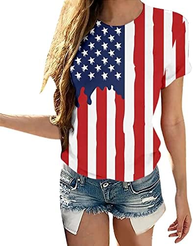 4 de julho Camisas Women USA Flag de verão Manga curta o pescoço T-shirts Stripes tie-dye solt Fit Casual Party Tee camisetas