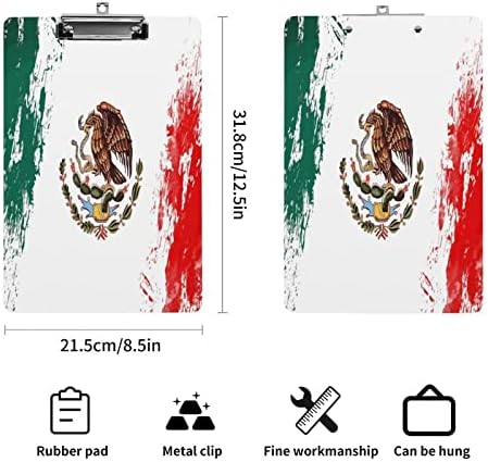 México Bandeira Doodle Acrílica Clipboard Placas de clipe fofas com placa de clipe de metal de baixo perfil para homens mulheres