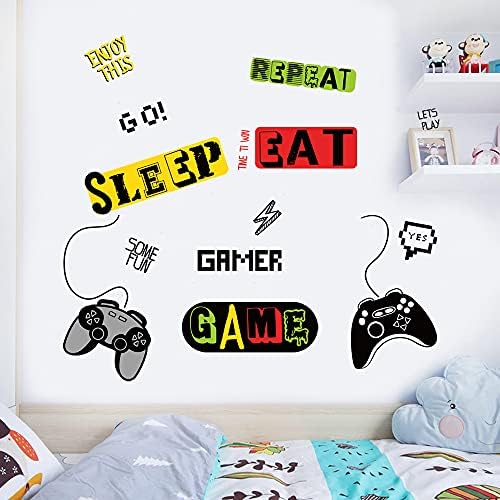 Gamer Wall Sticker Creative Video Video Poster Sticker Removível Diy Cartoon Party Wallpaper Game Fãs Boys Homens Men Video Sala de videogame Decalques de quartos 17 peças - Eat & Game & Sleep