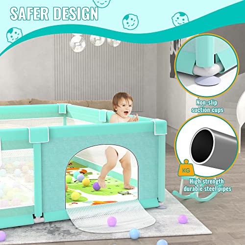 Playpen de bebê extra grande de 79 x 71 com Mat, Lutikiang Play Yard para crianças e bebês, playpen para bebês internos/externos com portão, tocar pino para crianças, para brincar e segurança