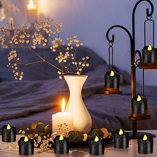 48 Pacote Black Glitter Sem Luzes de Chá Luzes de Velas LED de Velas Led Bateria Operada Vedas Votivas Velas com Decoração