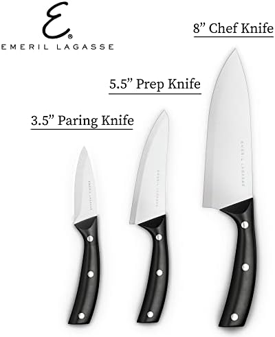 Facas de cozinha estampadas em Emeril Lagasse em 3 peças - Faca de Chef de 8 ”, faca de preparação de 5,5 e 3,5 Faca de Paring - Flice