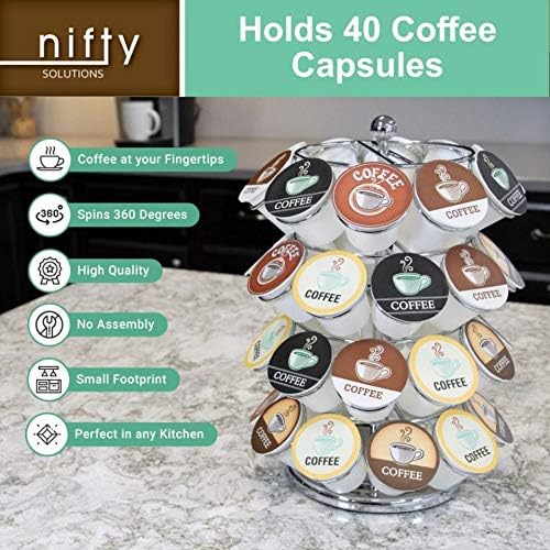 Nifty K Cup Holder-Compatível com K-Cups, Carrossel de Págio de Coffee | 40 K Cup Holder, gira em 360 graus, plataforma Lazy