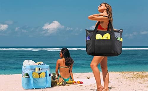 Bolsa de praia Zuxnzux Mesh - Bolsa de praia grande à prova d'água com zíper, férias de bolsa de natação leve dobráveis ​​de grande porte, férias