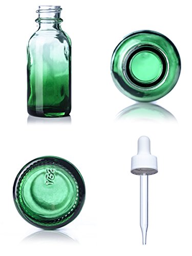 1 oz verde de vidro sombreado Boston Bottle Bottle Glasspete com bulbo de borracha branca- pacote de 2